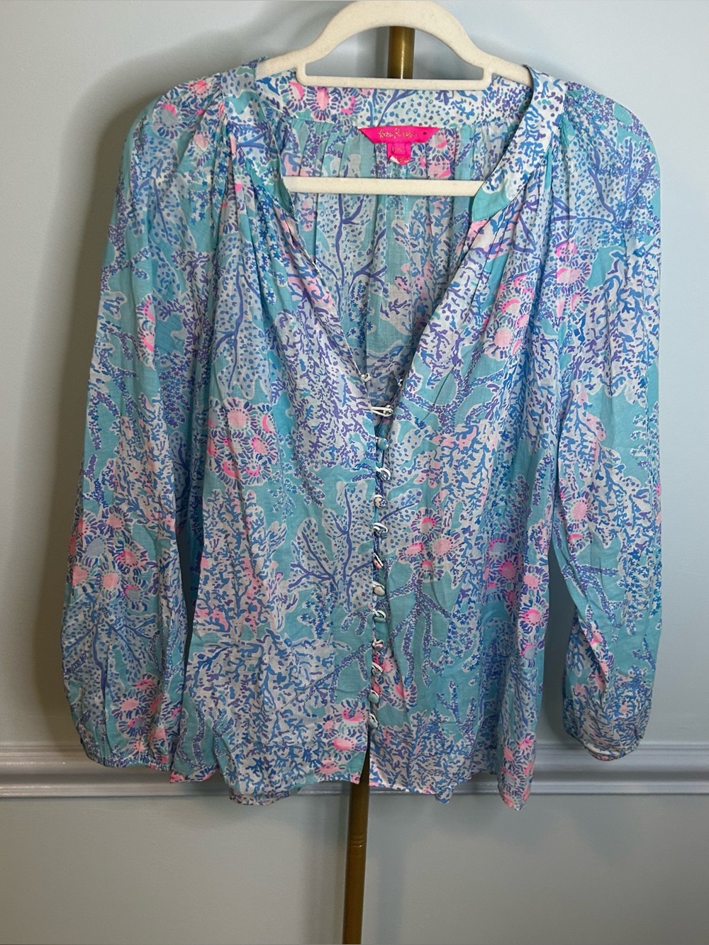 Lilly Pulitzer Blue Ibiza Now You See me Coleman Long Sleeve Top Size XL